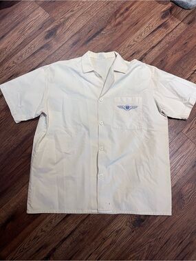 Vintage Marpoles Flying Club Aviation Button Up Graphic Top 90’s Vancouver Sz L